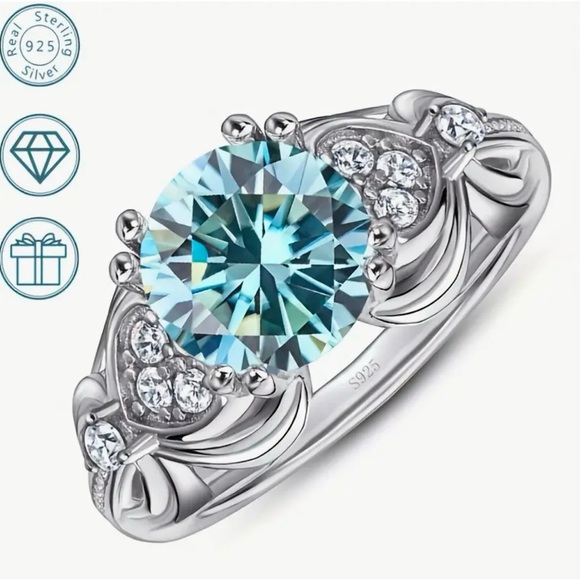 MOISSANITE 2 Carat Cyan Blue Bohemian Style Ring